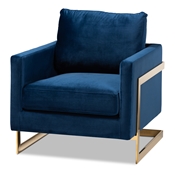 Baxton Studio Matteo Glam and Luxe Navy Blue Velvet Fabric Upholstered Gold Finished Armchair